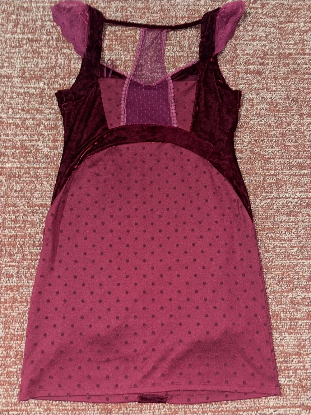 Free people dress maroon burgundy velvet faux bustier lace back party dress LG